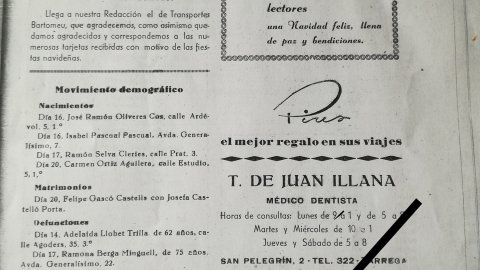 22. Montse Serra ens envia un anunci que va publicar la seva mare l'any 1956. "Com podeu veure era una de les filles del fundador de NT. Aquest anunci el vam trobar de casualitat mirant l'arxiu de NT de la Biblioteca de Tàrrega"