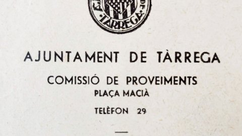 Capçalera de la "Comissió de proveïments". Ajuntament de Tàrrega