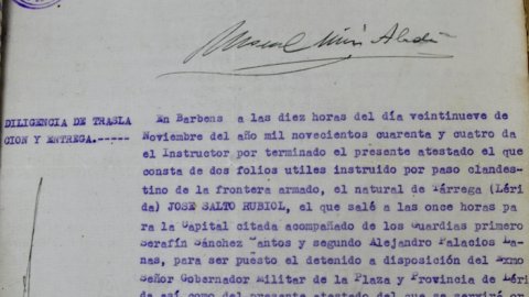 Diligència de trasllat del detingut Josep Saltó Rubiol de Barbens a Lleida