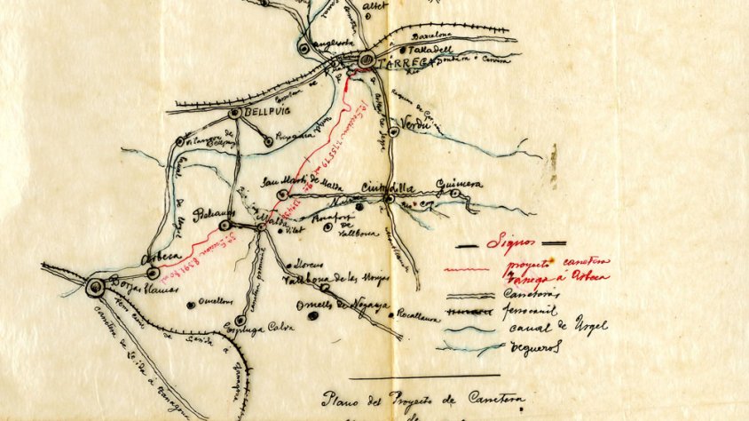Plànol del projecte de la carretera de Tàrrega a Arbeca, de 1914