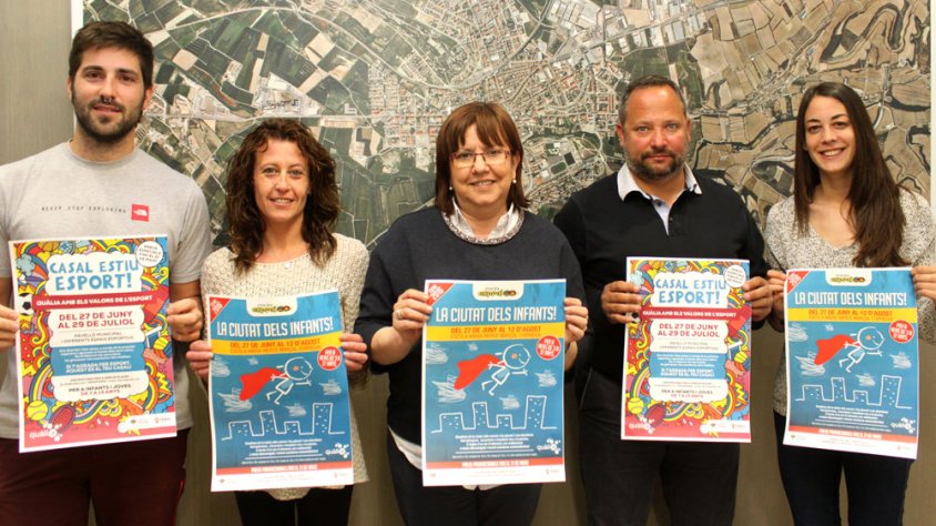 Presenten l’activitat Rosa Maria Perelló, alcaldessa de Tàrrega; Núria Franquesa, regidora de Joventut; Silveri Caro, regidor d’Esports; i representants de Quàlia