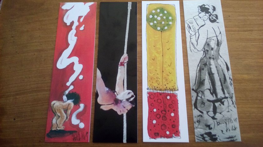 Punts de llibre. D'esquerra a dreta, de Carmina Castelló, Magí Puig, Francesc Rufes i Benjamí Tous