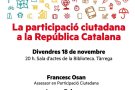 ERC debatrà a Tàrrega sobre la participació ciutadana a la República Catalana