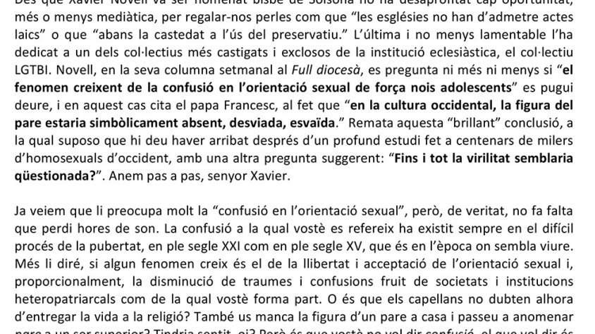 L'encapçalament de la carta que De Trascantó enviarà al bisbe Novell