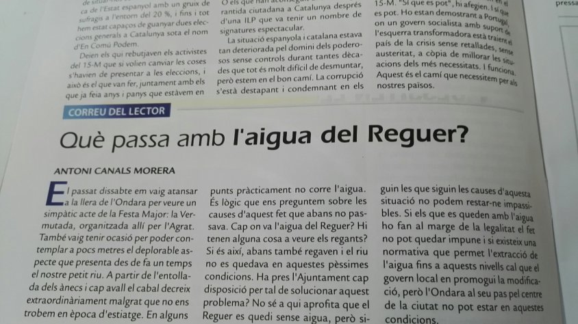 Imatge de la carta que Antoni Canals va enviar a 'Nova Tàrrega'