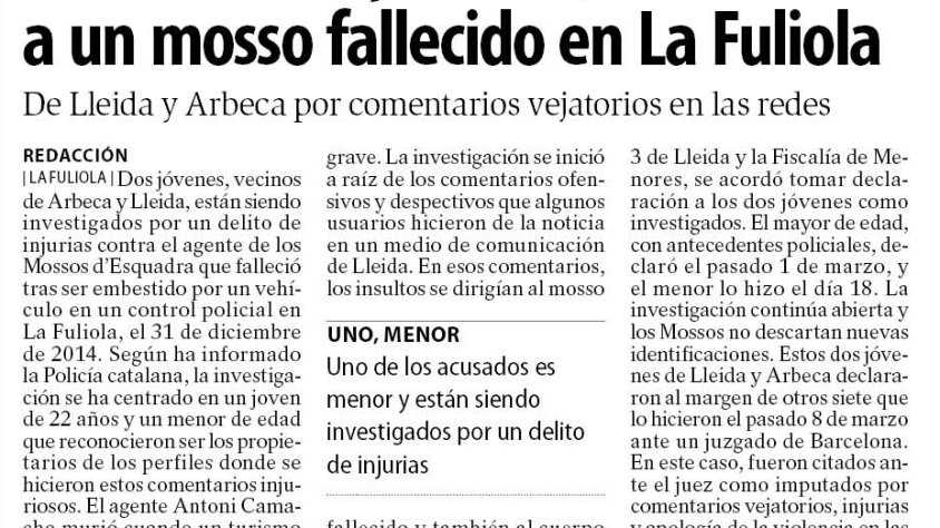 Retall del diari 'Segre' del 26 de març de 2016