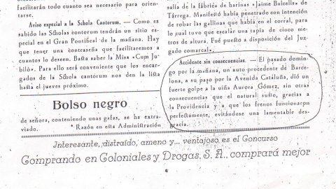 10. Aurora Gómez comparteix amb nosaltres una notícia de l'any 1952, en la qual a Nova Tàrrega explicàvem l'accident que havia patit. Per sort, no va prende mal