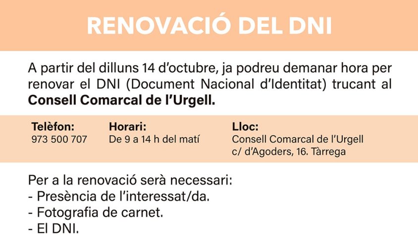 Torna a Tàrrega el servei d'expedició i renovació del DNI