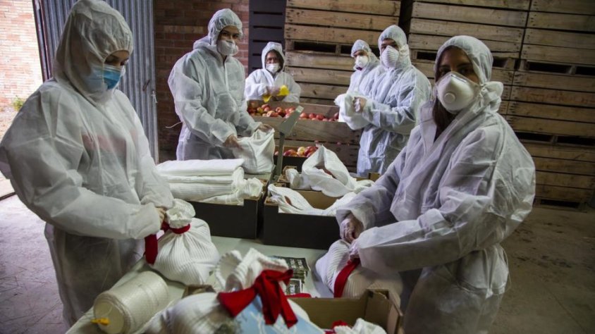 Treballadors de l'empresa preparant les pomes