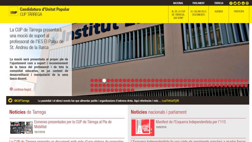 La pàgina web de la CUP de Tàrrega