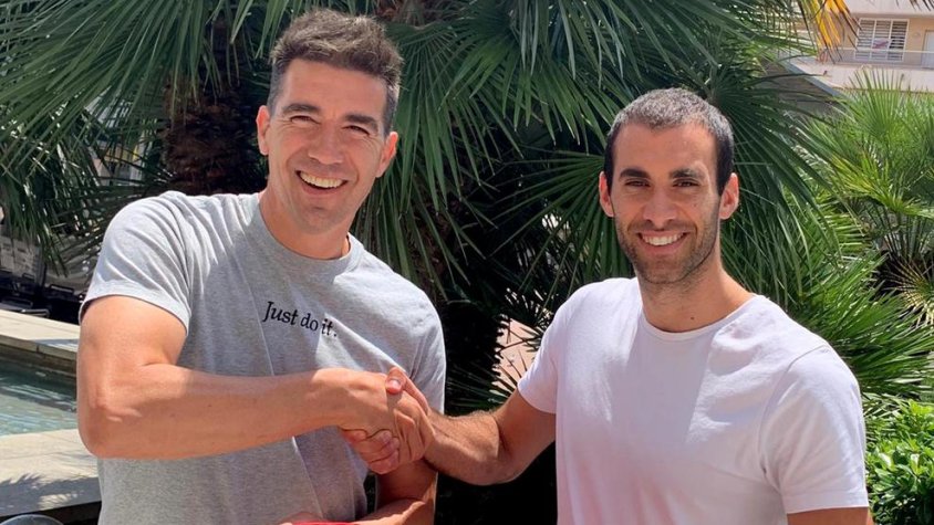 Josep Maria Marcé ‘Pep’, amb el directiu Pep Boté