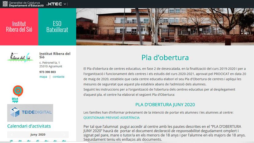 Portada de la pàgina web de l'INS Ribera del Sió