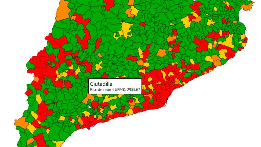 El mapa on es poden veure els municipis de l'Urgell amb risc alt de rebrot