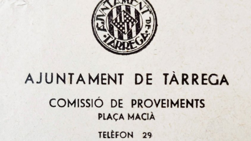 Capçalera de la "Comissió de proveïments". Ajuntament de Tàrrega