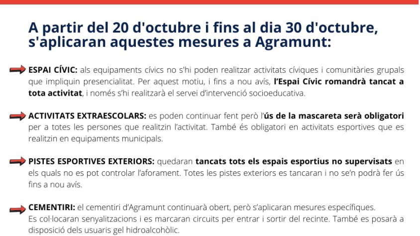 La imatge amb les mesures que va difondre ahir l'Ajuntament