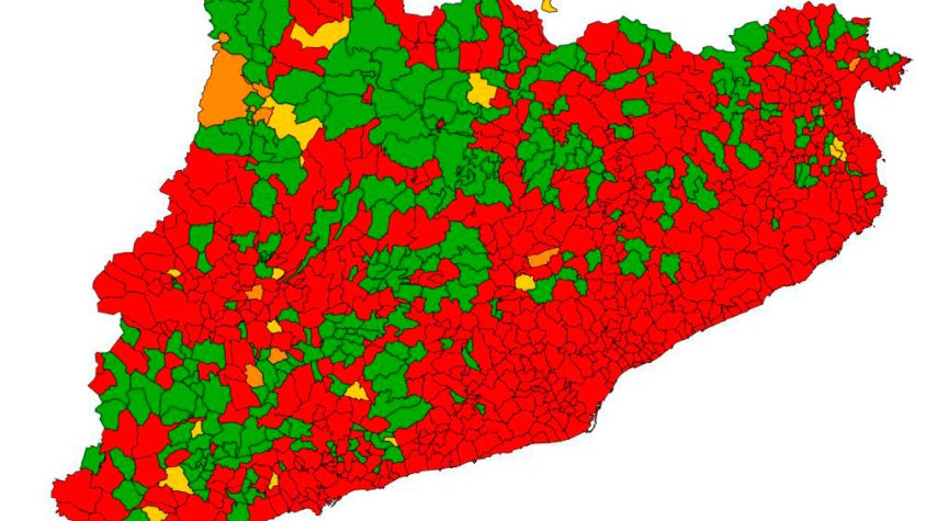 Al mapa podem veure els municipis amb perill de rebrot alt