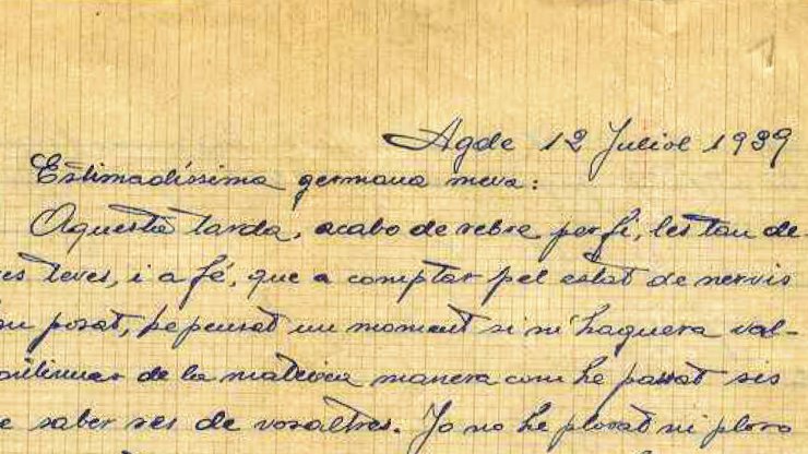Inici de la carta d'en Francesc Plassa des d'Agde, "El camp dels catalans"