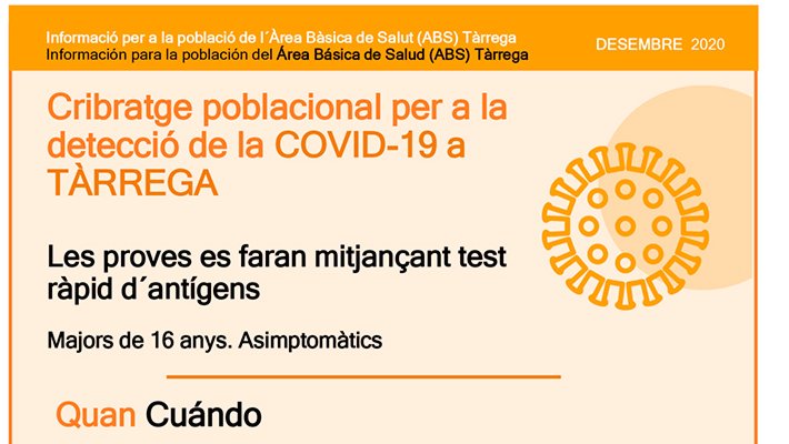 Cartell on s'informa d'on i quan es farà el cribratge