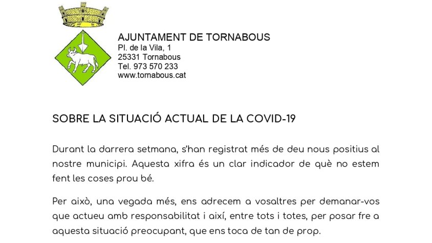 L'ajuntament divendres va emetre aquest comunicat demanant responsabilitat als veïns