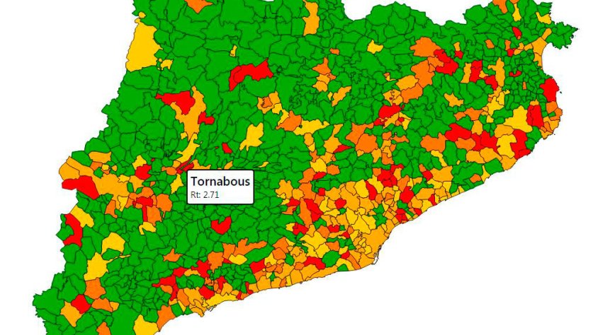 El mapa que indica quina és la Rt de Tornabous avui