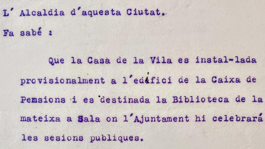 Comunicat de l'Ajuntament on es dóna compte del trasllat de la Casa de la Vila a les oficines de "la Caixa"