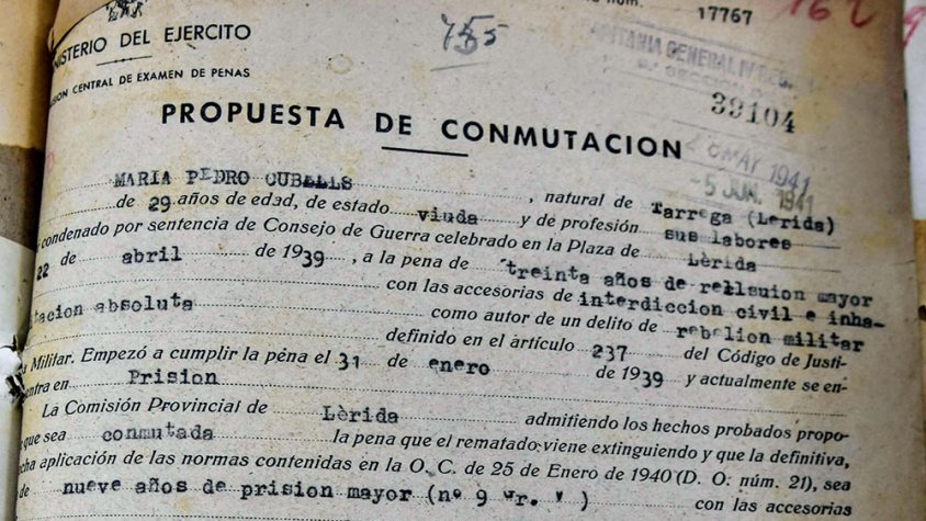Commutació de la pena de presó de 30 a 9 anys de Maria Pedró. Juny de 1941