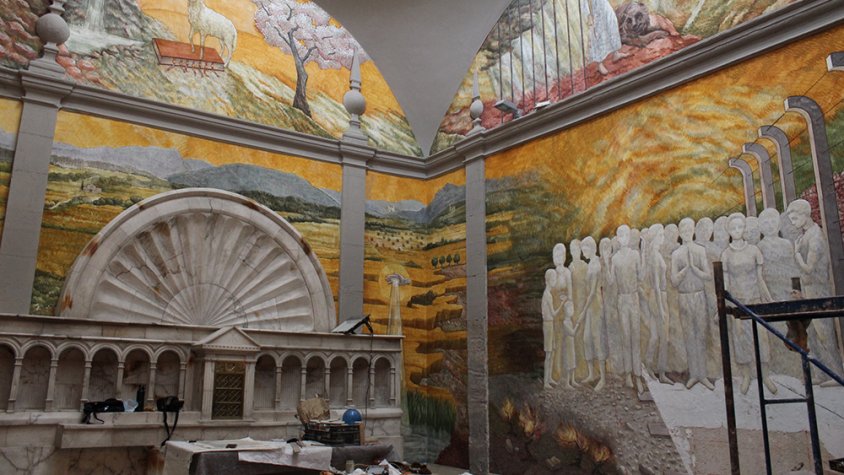 Panoràmica del mural de Josep Minguell a la Parròquia de Santa Coloma de Queralt