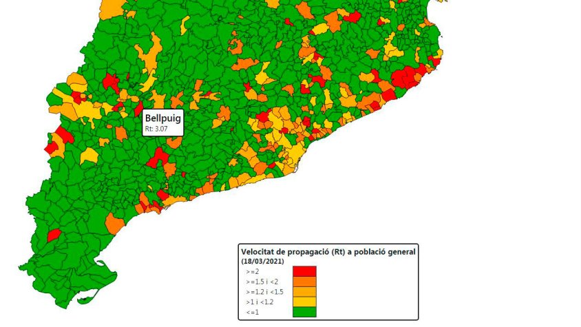 La velocitat de contagi de Bellpuig aquest dilluns