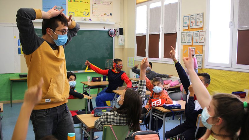 Imatge de la sessió que ha ofert avui Boquet a l'escola Macià Companys d'Agramunt