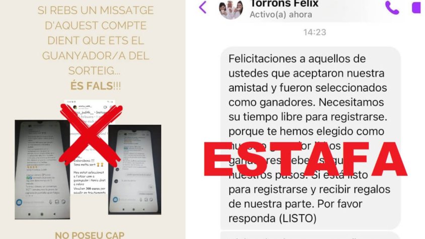 Imatges dels missatges que les dues empreses han difós a les xarxes alertant els seus seguidors de l'estafa