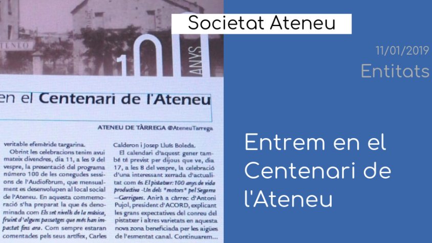 Estrenem espai dedicat a l'Ateneu de Tàrrega a 'Entitats'