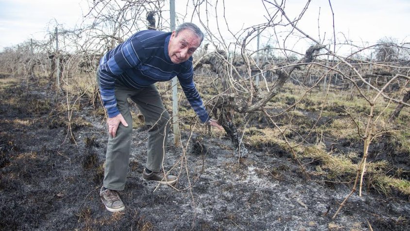 Joan Inglada a la finca de Boldú, totalment calcinada
