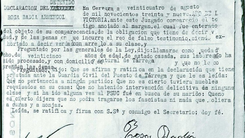 Expedient del Consell de Guerra per 'Auxilio a la rebelión' contra Rosa Badia Armengol