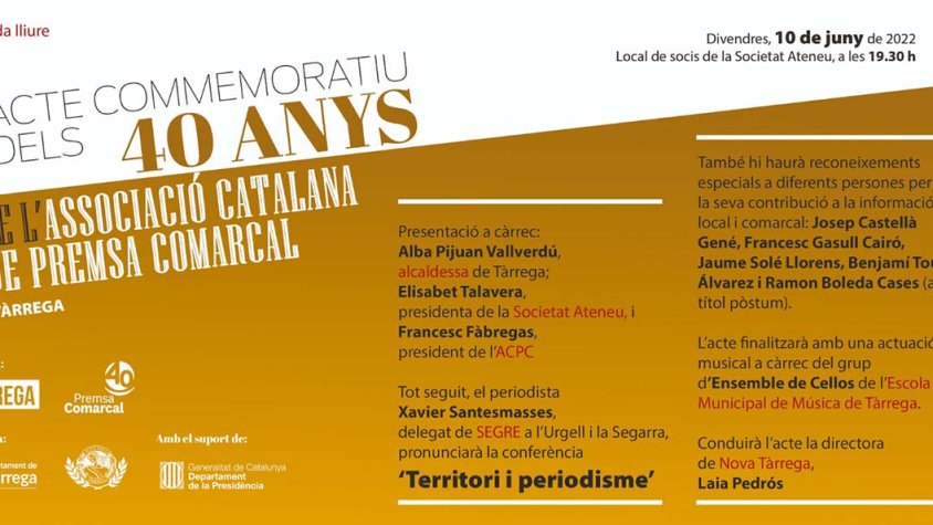 Cartell de l'acte commemoratiu dels 40 anys de l'ACPC