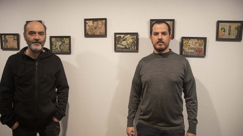 Xavier Fonoll i Carles Vílchez amb alguns dels collages