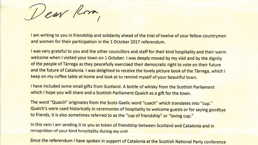 La carta que l'observadora internacional ha enviat a l'alcaldessa