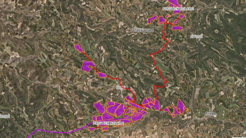 Imatge aèria de l’espai que ocuparà el parc solar Bcn1 i Bcn2 a la Conca de Barberà i l’Urgell
