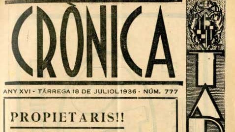 Portada de la 'Crònica Targarina' del 18 de juliol de 1936 en el seu número 777