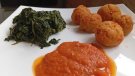 Croqueta de soja texturitzada, farina de cigró i salsa de tomàquet