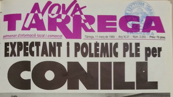 Una portada del setmanari 'Nova Tàrrega' de l'any 1989, quan la dirigia Josep Serra