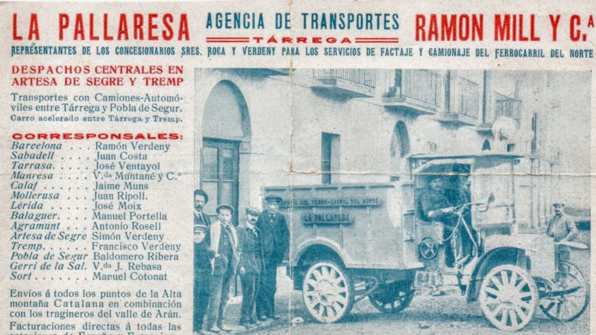 Full de publicitat de l'Agència de Transports la Pallaresa, principis del segle XX