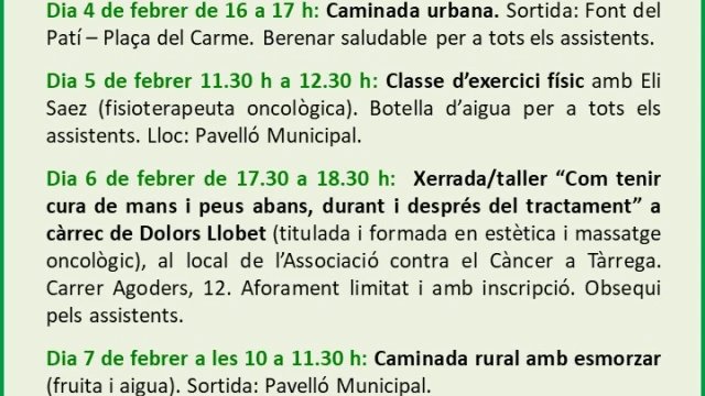Activitats organitzades pel Dia Mundial Contra el Càncer
