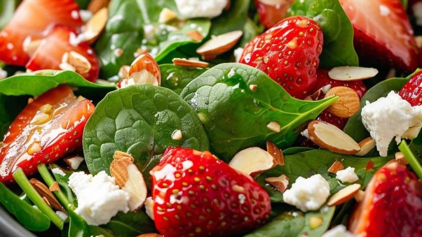 Amanida de maduixes, bledes i formatge feta