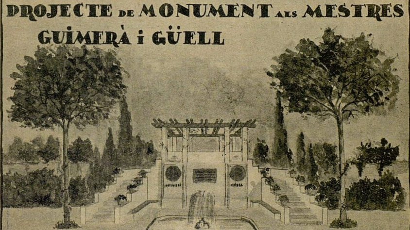 Esbós del projecte de Monument a Àngel Guimerà i al Mestre Josep Güell, fet per l'artista Magí Serés Roca