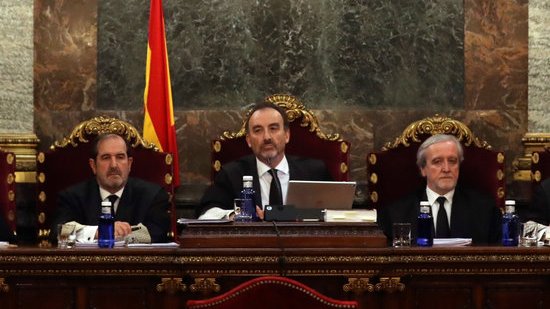 Imatge del tribunal del judici del procés, amb Manuel Marchena al mig, el 18 de desembre de 2018