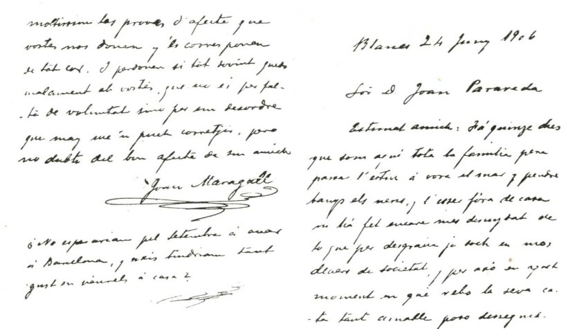 Fragment d'una carta de Joan Maragall a Joan Paradera Vilalta, escrita des de Blanes