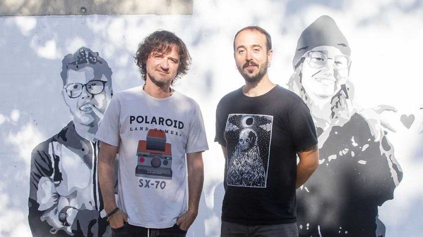 Ivan Egea i Guillem Font a les instal·lacions de l’Escola d’Art Ondara de Tàrrega