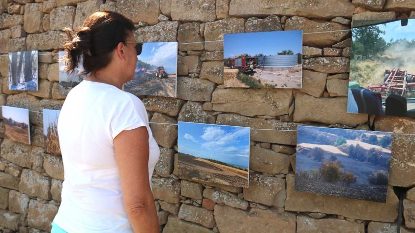 Una dona mira una fotografia de l'exposició
