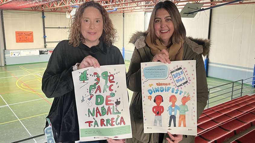 Presentació del 39è Parc de Nadal i 2n Dindifest amb la regidora de Cultura, Laura Tejero (esquerra), i la tècnica de l'àrea, Llum Isart (dreta)