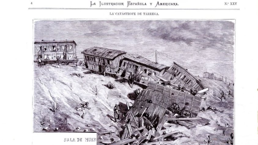 Il·lustració del descarrilament del tren correu Barcelona-Saragossa, el 24 de juny de 1876